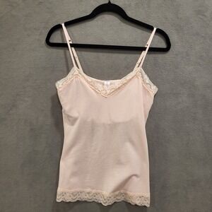 Vtg‎ 90s Y2K Lace Trim Cami Sz L Padded Babydoll Tank Top Coquette Feminine
